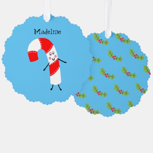 Personalisierte Weihnachtscreme Cane Ornament Karte (Vorderseite/Rückseite)