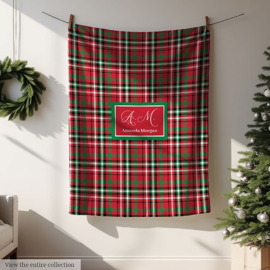 Personalisierte Weihnachtsdecke Rot Grün Kariert Fleecedecke