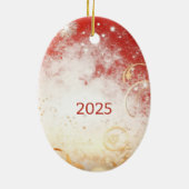 Personalisierte Weihnachtsdekoration in Rot und We Keramik Ornament (Hinten)