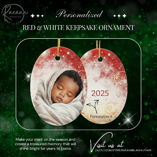 Personalisierte Weihnachtsdekoration in Rot und We Keramik Ornament