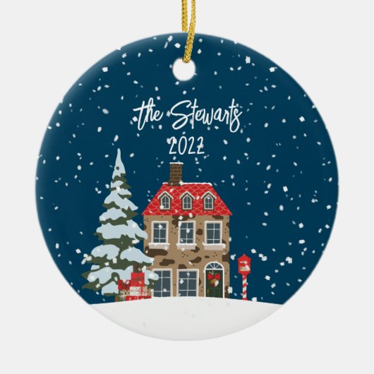 Personalisierte Weihnachtsdörfchen-Ornament Keramik Ornament (Vorne)