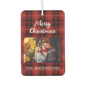 Personalisierte Weihnachtsfamilie Foto rot kariert Autolufterfrischer (Vorderseite)