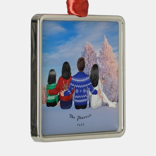 Personalisierte Weihnachtsfamilie Mama Vater Daugh Ornament Aus Metall (Rechts)