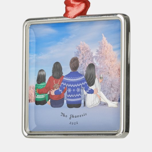 Personalisierte Weihnachtsfamilie Mama Vater Daugh Ornament Aus Metall (Links)