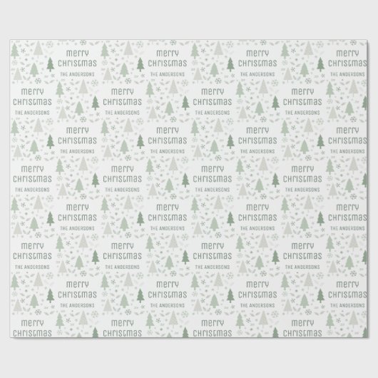 Personalisierte Weihnachtsfamilie Name Sage Green Geschenkpapier (Flach)