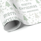 Personalisierte Weihnachtsfamilie Name Sage Green Geschenkpapier (Rolleneckpunkt)