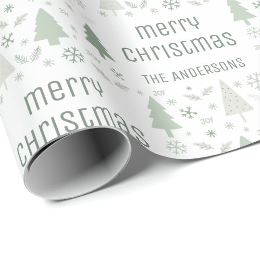 Personalisierte Weihnachtsfamilie Name Sage Green Geschenkpapier (Rolleneckpunkt)