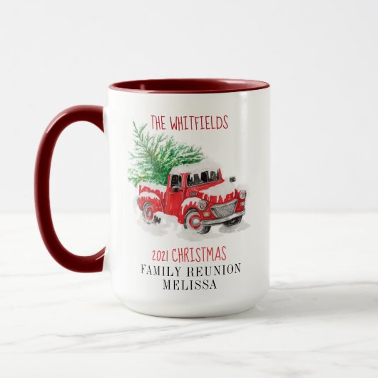 Personalisierte Weihnachtsfamilie Wiedersehen Red  Tasse (Links)