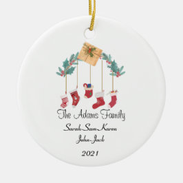 Personalisierte Weihnachtsfamilien-Strumpf Keramik Ornament