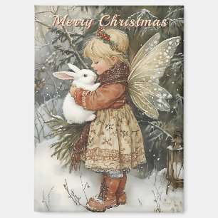 Personalisierte Weihnachtsfee mit Häschen im Vinta Magnet