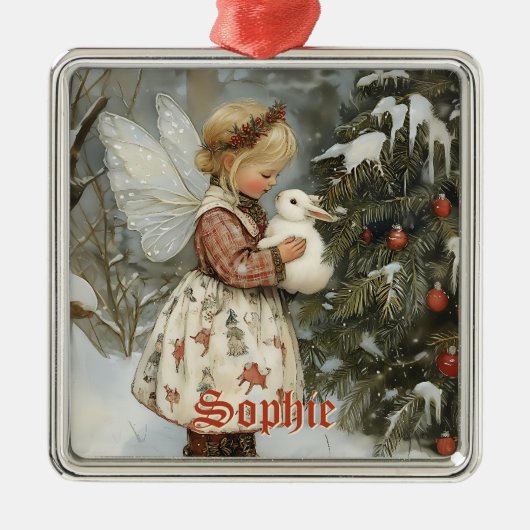 Personalisierte Weihnachtsfeier mit Bunny Ornament Aus Metall (Vorne)