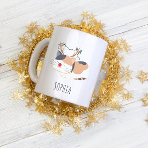 Personalisierte Weihnachtsfeier Tasse, Cat Lover R Zweifarbige Tasse