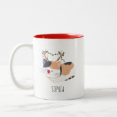 Personalisierte Weihnachtsfeier Tasse, Cat Lover R Zweifarbige Tasse (Links)