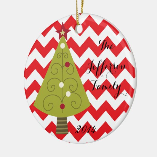 Personalisierte Weihnachtsfeier XMAS Tree Family O Keramik Ornament (Links)