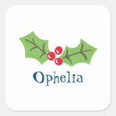 Personalisierte Weihnachtsfeiern & Berries Quadratischer Aufkleber (Vorderseite)