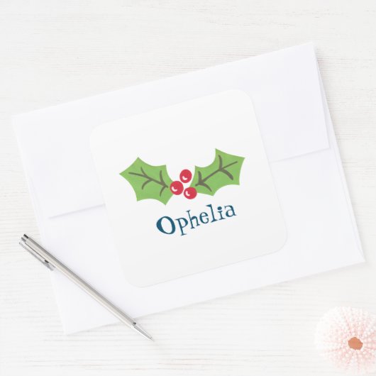 Personalisierte Weihnachtsfeiern & Berries Quadratischer Aufkleber (Umschlag)