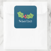 Personalisierte Weihnachtsfeiern & Berries Quadratischer Aufkleber (Tasche)