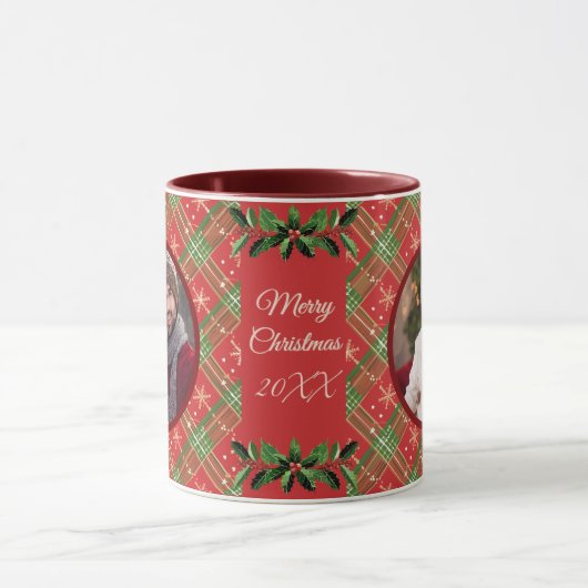 Personalisierte Weihnachtsferien Kariert Tasse (Zentrum)