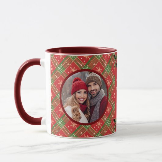 Personalisierte Weihnachtsferien Kariert Tasse (Links)