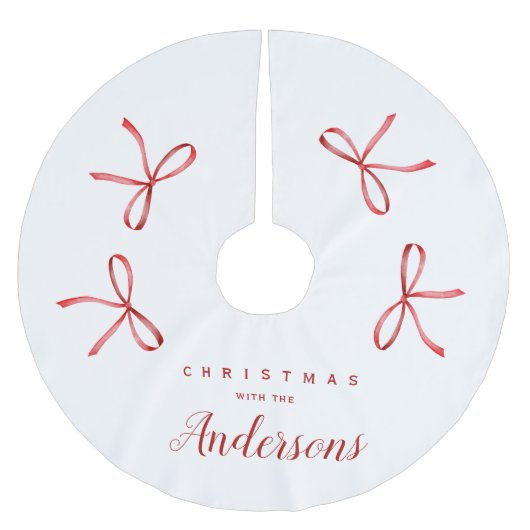 Personalisierte Weihnachtsferien - Rotes Band Polyester Weihnachtsbaumdecke (Vorderseite)