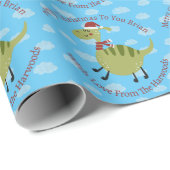 Personalisierte Weihnachtsfliegen Green Dinosaurie Geschenkpapier (Rolleneckpunkt)