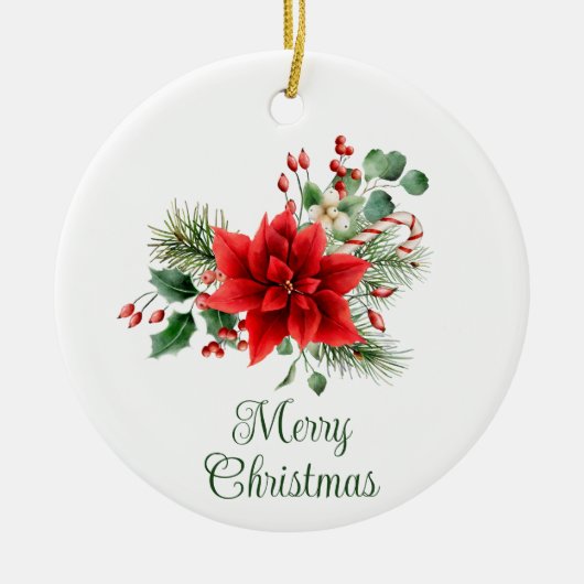 Personalisierte Weihnachtsfloral Keramik Ornament (Vorne)