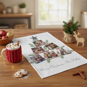 Personalisierte Weihnachtsfotos Baum Geschirrtuch