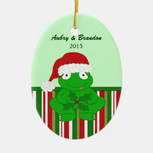 Personalisierte Weihnachtsfrosch-Verzierung Keramikornament