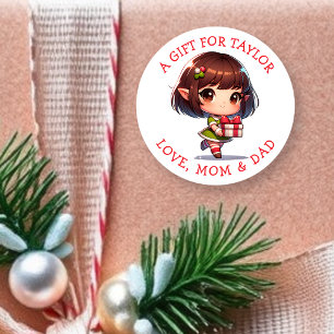 Personalisierte Weihnachtsgeschenkanhänger für dic Runder Aufkleber