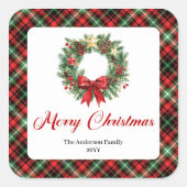 Personalisierte Weihnachtsgirlande-Aquarell-Aufkle Quadratischer Aufkleber (Vorderseite)