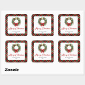 Personalisierte Weihnachtsgirlande-Aquarell-Aufkle Quadratischer Aufkleber (Blatt)