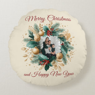 Personalisierte Weihnachtsgirlande Fotokarte Rundes Kissen