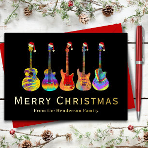 Personalisierte Weihnachtsgitarren Gold Folien Feiertagskarte