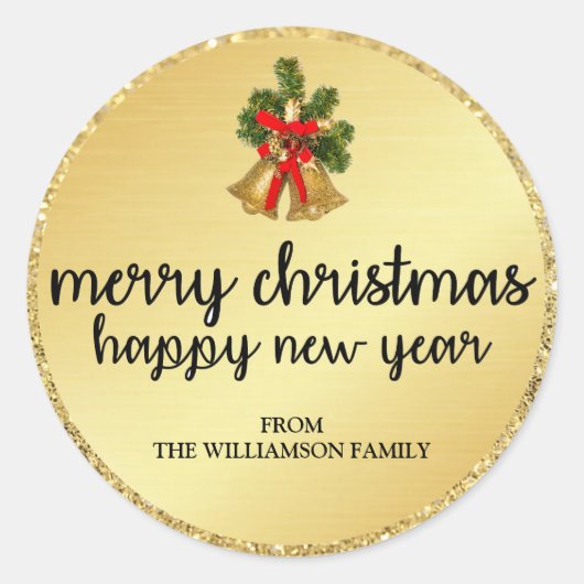 Personalisierte Weihnachtsglocken-Umschlag Aufkleb Runder Aufkleber (Vorderseite)