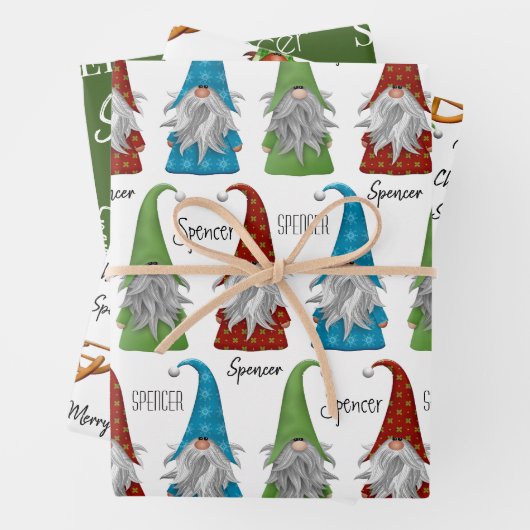 Personalisierte Weihnachtsgnomen Geschenkpapier Set (Beispiel)