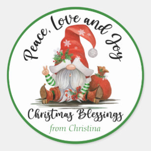 Personalisierte Weihnachtsgrüße für niedliche Gnom Runder Aufkleber