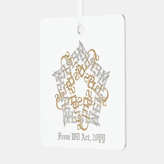 Personalisierte Weihnachtskalligraphie Art Gold Si Ornament Aus Metall (Vorderseite links)
