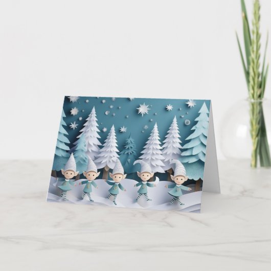 Personalisierte Weihnachtskarte mit Elfen im Schne Karte (Vorderseite)