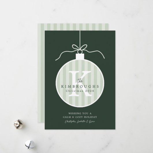 Personalisierte Weihnachtskarte mit gestreiftem Mo Feiertagskarte (Vorderseite/Rückseite Beispiel)
