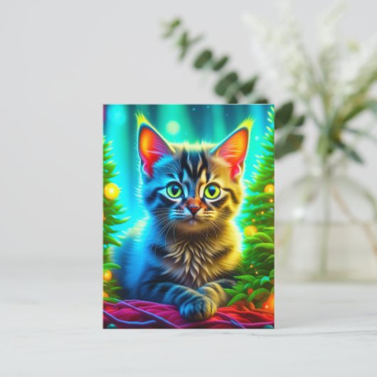 Personalisierte Weihnachtskätzchen und Weihnachtsb Postkarte (Stehend Vorderseite)