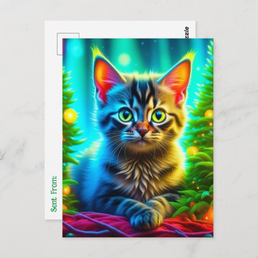 Personalisierte Weihnachtskätzchen und Weihnachtsb Postkarte (Vorne/Hinten)