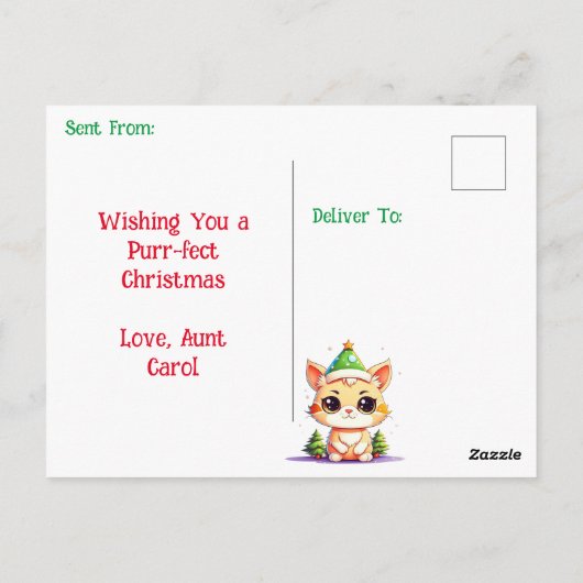 Personalisierte Weihnachtskätzchen und Weihnachtsb Postkarte (Rückseite)