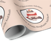 Personalisierte Weihnachtskatze auf Beige Geschenkpapier (Rolleneckpunkt)