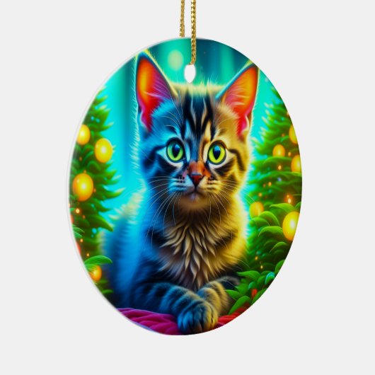 Personalisierte Weihnachtskatze und Weihnachtsbaum Keramik Ornament (Rechts)