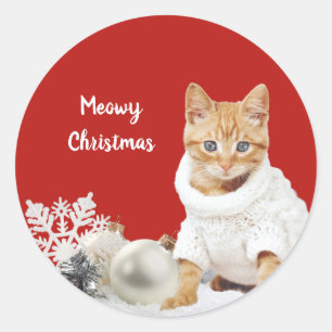 Personalisierte Weihnachtskatzenaufkleber Runder Aufkleber