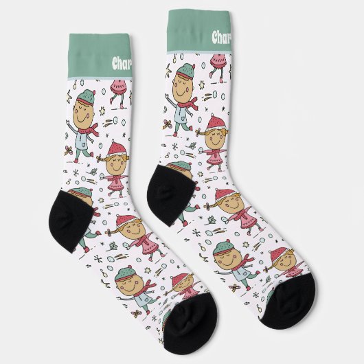 Personalisierte Weihnachtskinder im Schneepattern Socken (Rechts)