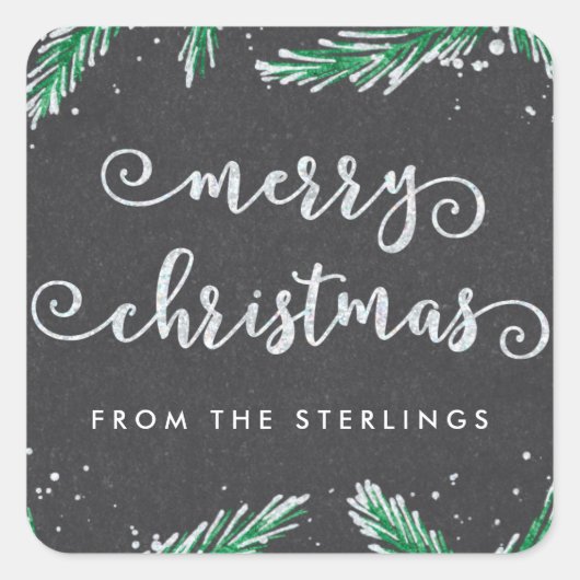 Personalisierte Weihnachtskleber | Glitzer Look Quadratischer Aufkleber (Vorderseite)