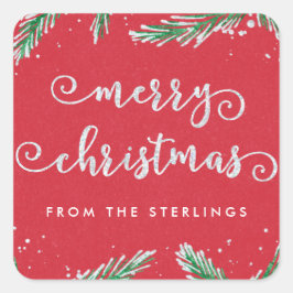 Personalisierte Weihnachtskleber Rot | Glitzer Loo Quadratischer Aufkleber