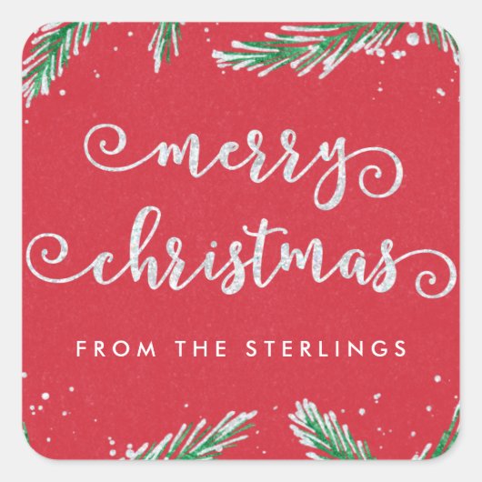 Personalisierte Weihnachtskleber Rot | Glitzer Loo Quadratischer Aufkleber (Vorderseite)