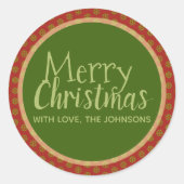 Personalisierte Weihnachtskleber, Rot Grün Runder Aufkleber (Vorderseite)